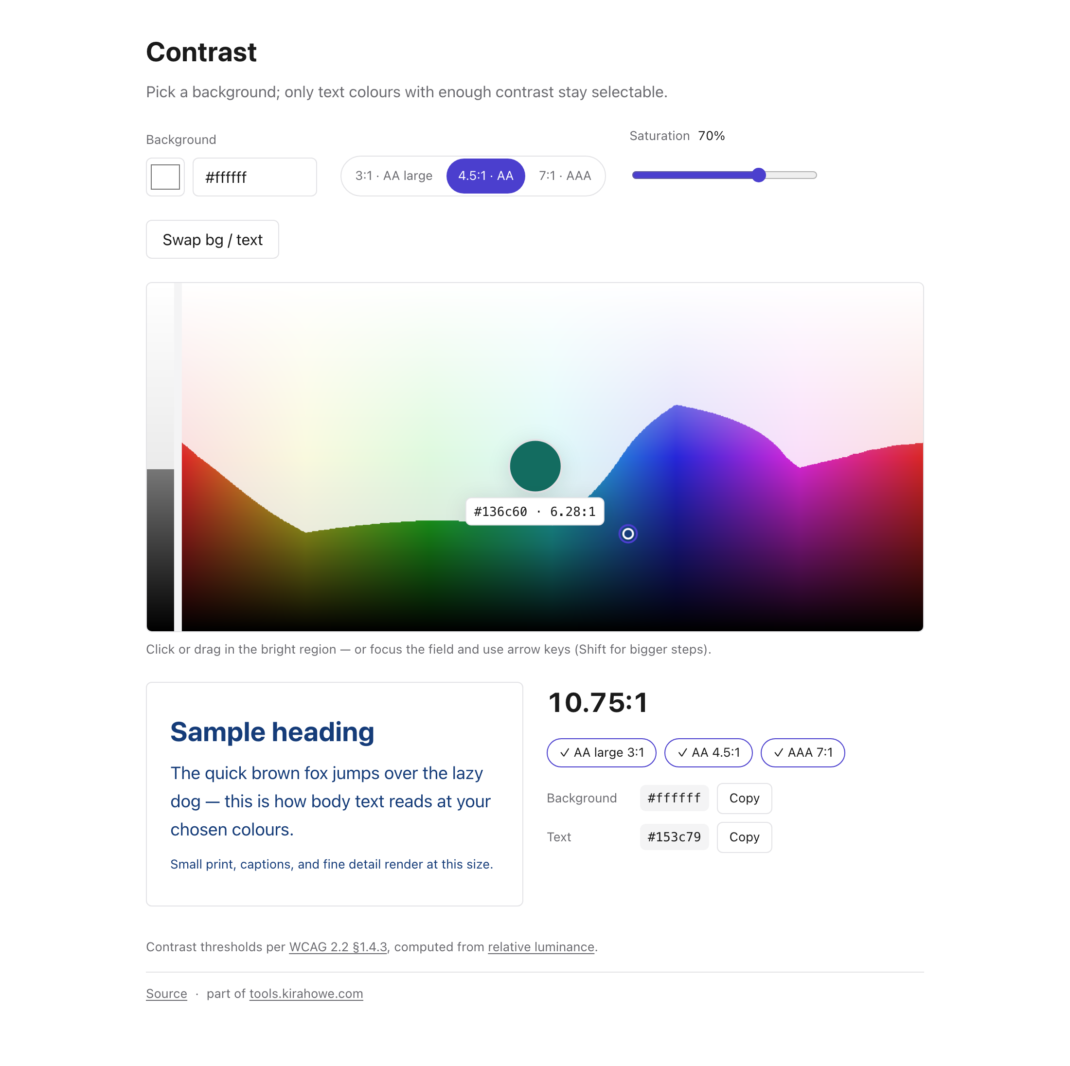 Screenshot of selector for finding accessible colours
